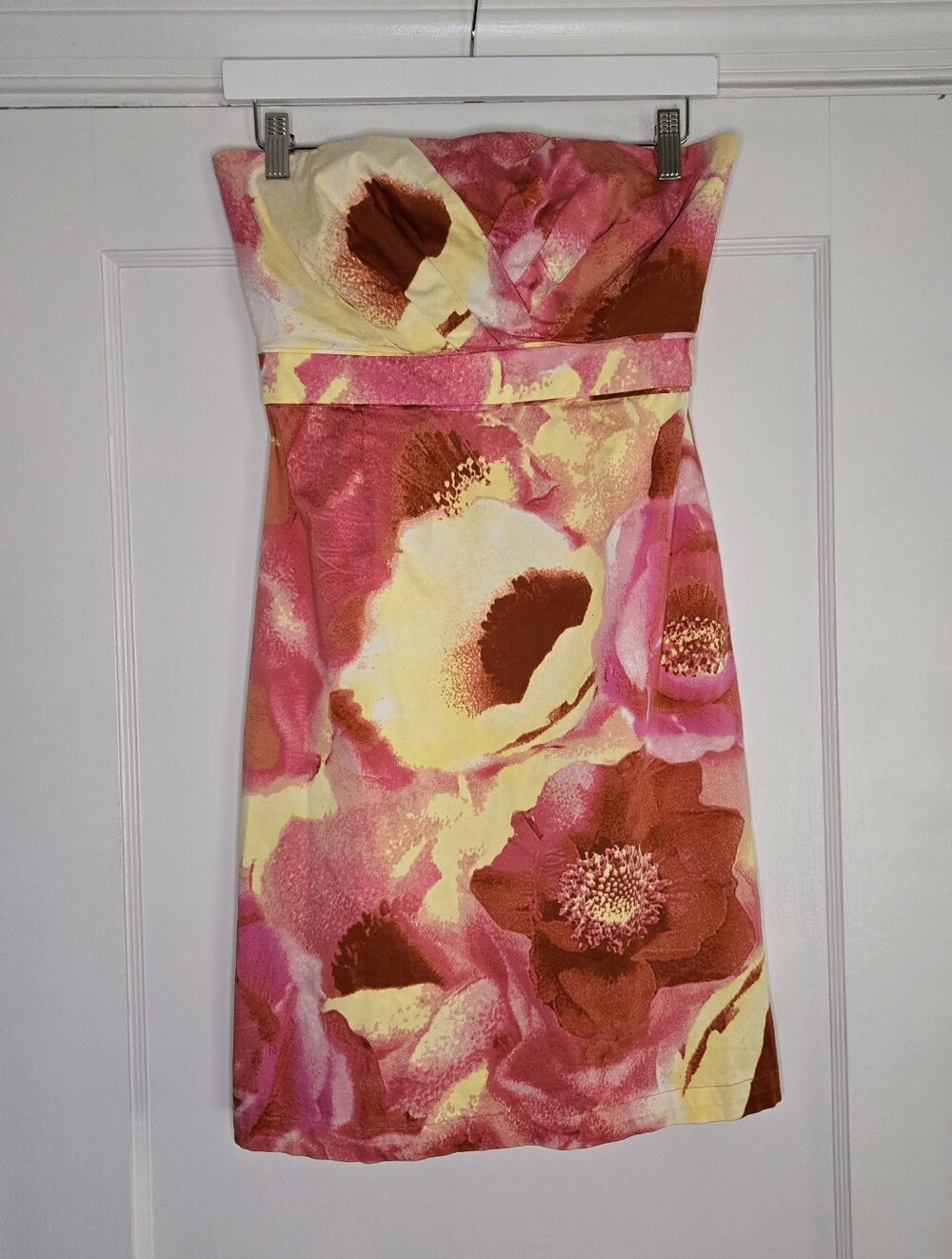 New York & Company Floral Strapless Mini Dress Pink Yellow Womens